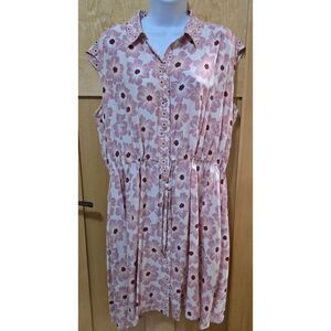 Kate Spade New York Floral Button-Down Dress XL Pink & Red Polyester Blend